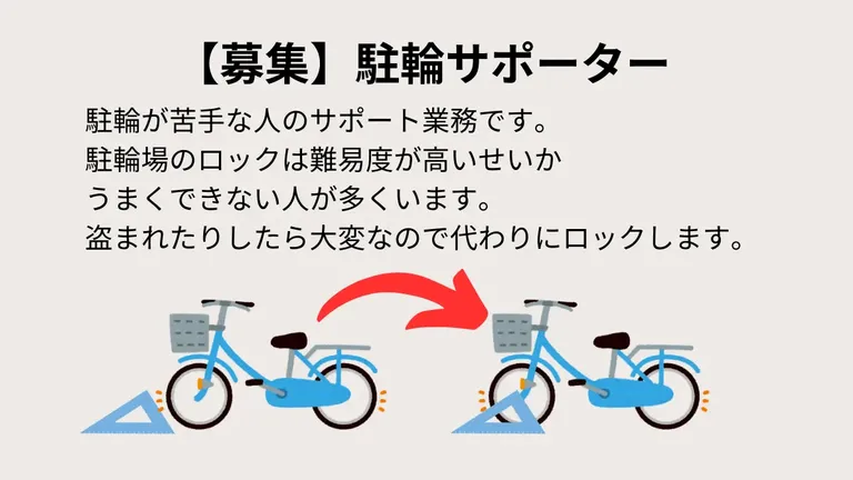 駐輪が苦手な人のサポートの求人